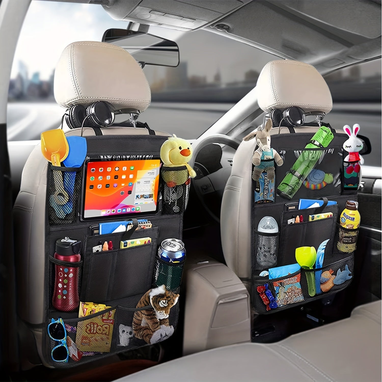 Car Seat Back Storage Bag with Tablet Holder and 8 Mesh Pockets