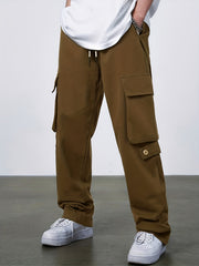 Men's Cargo Pants with Solid Flap Pockets - Loose Casual Baggy Work Pants