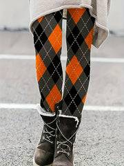 Casual Leggings Women's Plus Rhombus Print Medium Stretch Skinny Leggi
