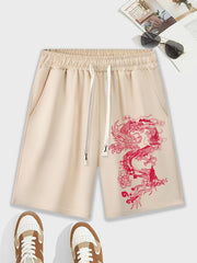 Men's Dragon Graphic Drawstring Waist Shorts Chinese Year