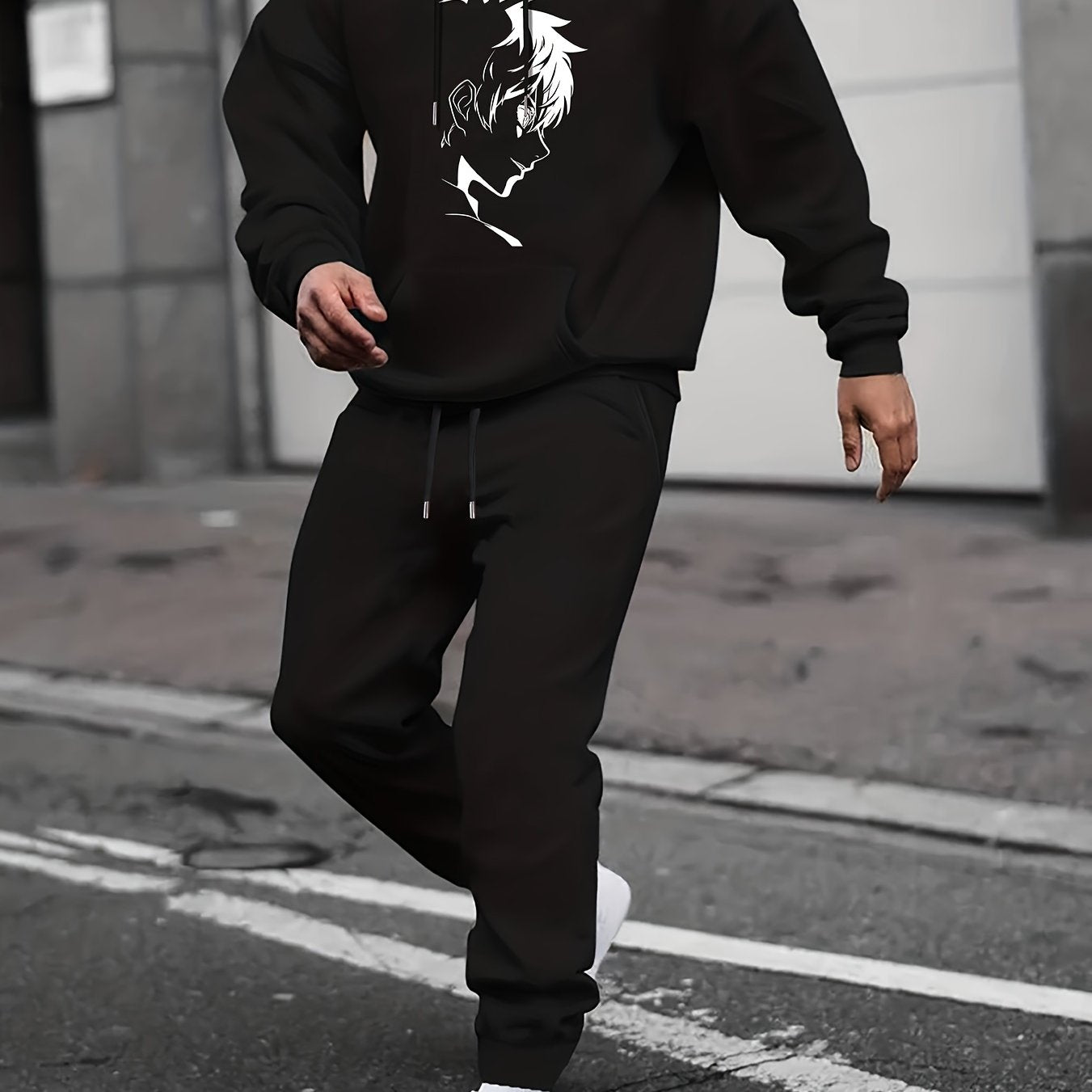 Men's Cartoon Print 2Pcs Outfit: Shirt & Hoodie Sweatshirt Joggers Set