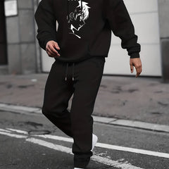 Men's Cartoon Print 2Pcs Outfit: Shirt & Hoodie Sweatshirt Joggers Set
