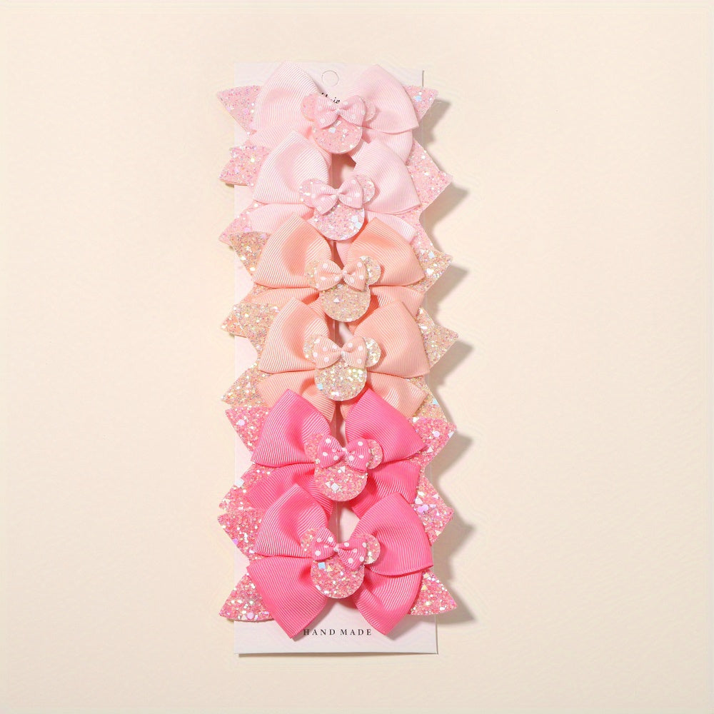 6pcs Glitter Bow Hair Clips for Baby Girls