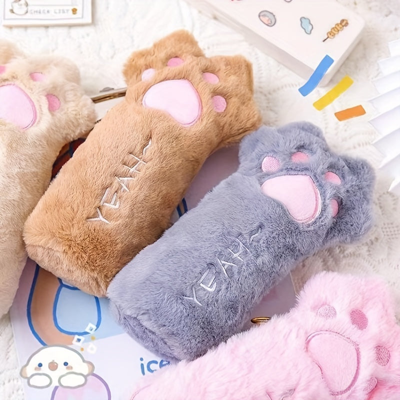 Adorable Cat Claw Pen Bag Plush Large Capacity Stationery for Students