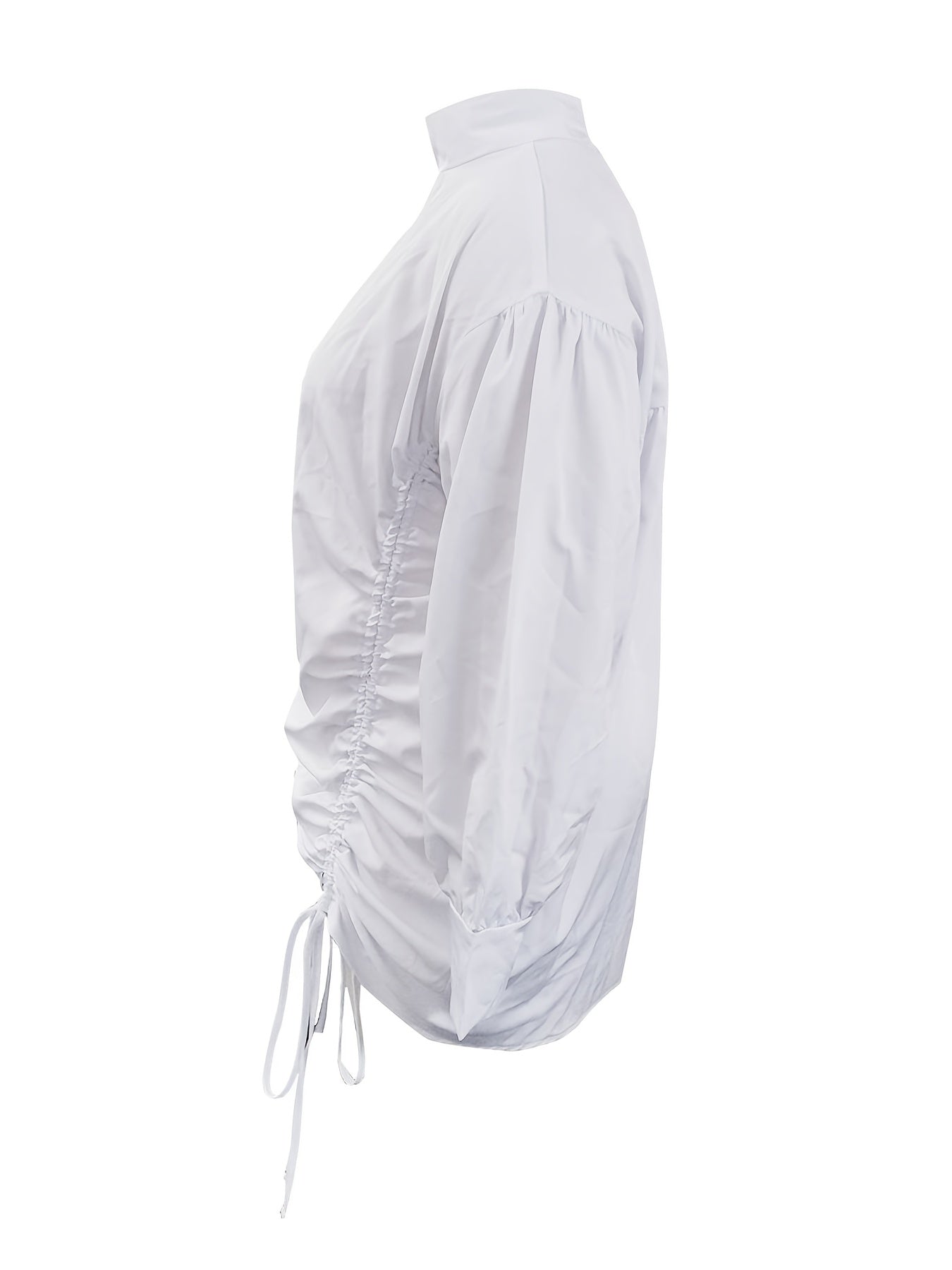 High Neck Lantern Sleeve Ruched Stretch Dress