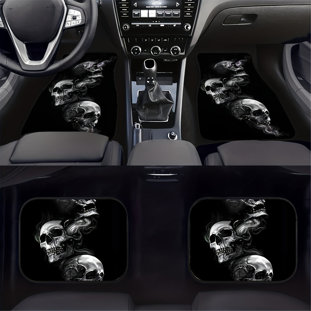 4pcs Horror Skull Car Floor Mats Water Absorbent Non-slip Stain Resistant Mats