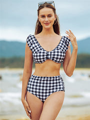 Women's Off Shoulder Two Piece Swimsuit High Waist Bodysuit Beach Bathing Suit