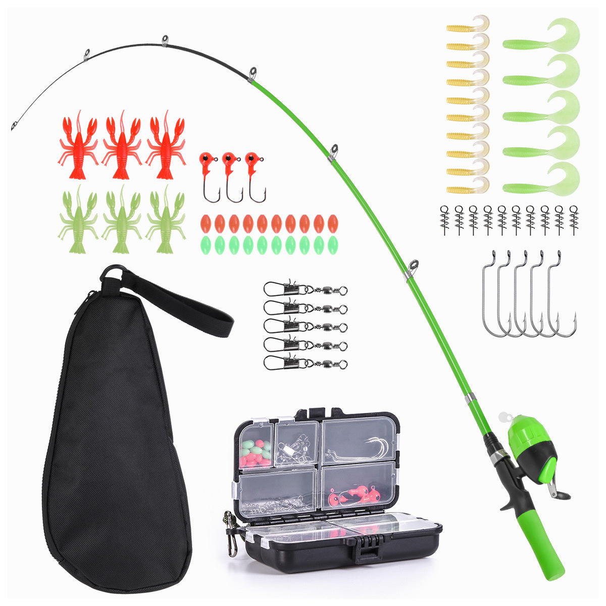 LEOFISHING Kids Fishing Starter Pole Set 4 92ft Telescopic Rod Portable Carrier