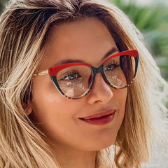Cat Eye Frame Clear Light Blocking Glasses Stylish Discoloration Glasses