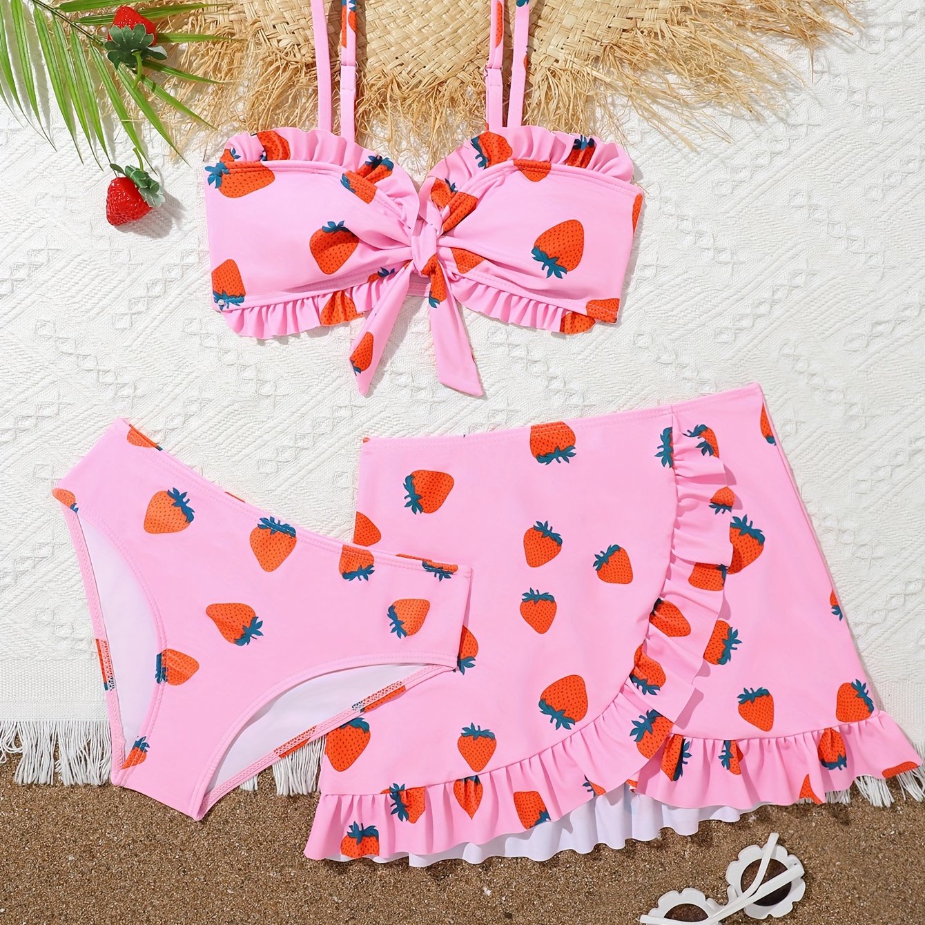 Strawberry 3pc Swim Suit Girls Cartoon Set for Beach