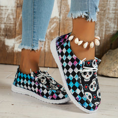 Halloween Skeleton Ghost & Plaid Low Top Sneakers