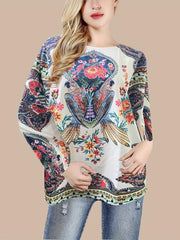 Retro Blouse Women's Plus Bird & Floral Print Top