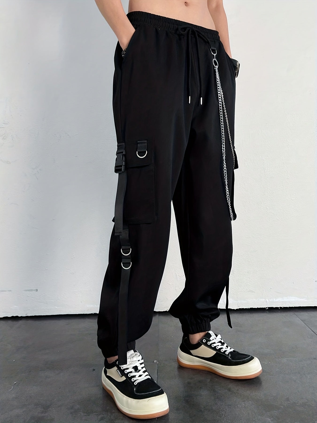 Men's Drawstring Sweatpants with Chain Decor and Pockets