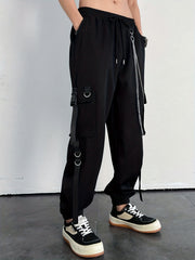 Men's Drawstring Sweatpants with Chain Decor and Pockets