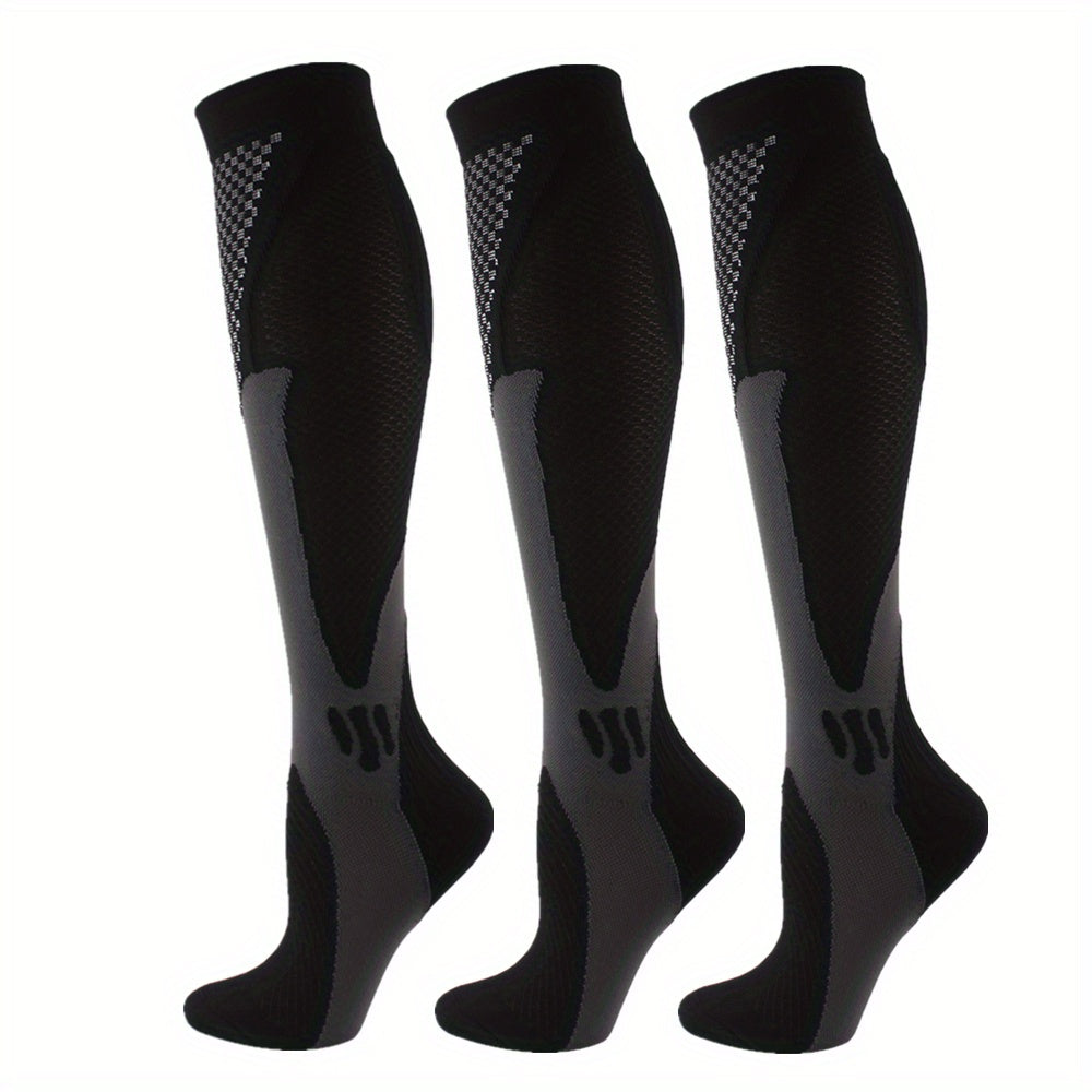 3 Pairs Compression Knee High Socks for Running Cycling Fitness