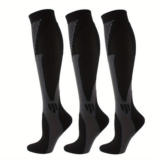 3 Pairs Compression Knee High Socks for Running Cycling Fitness