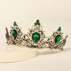 Green Crystal Tiara Vintage Rhinestone Pageant Crowns Baroque Wedding