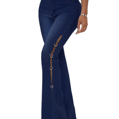 High Waist Flare Jeans High Rise Slash Pockets Bell Bottom