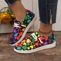 Women's Skateboard Shoes Heart Pattern Lightweight Canvas Lace up Shoes