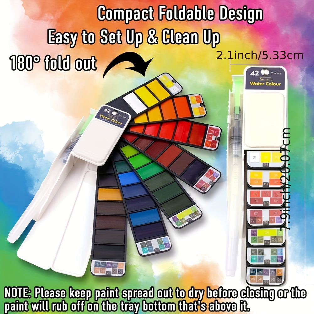 42 Colors Watercolor Paint Set Foldable Kit with Brushes for Artists