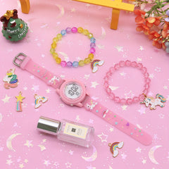 3pcs Unicorn Watch Bracelet For Girls Waterproof Alarm Clock Calendar Watch