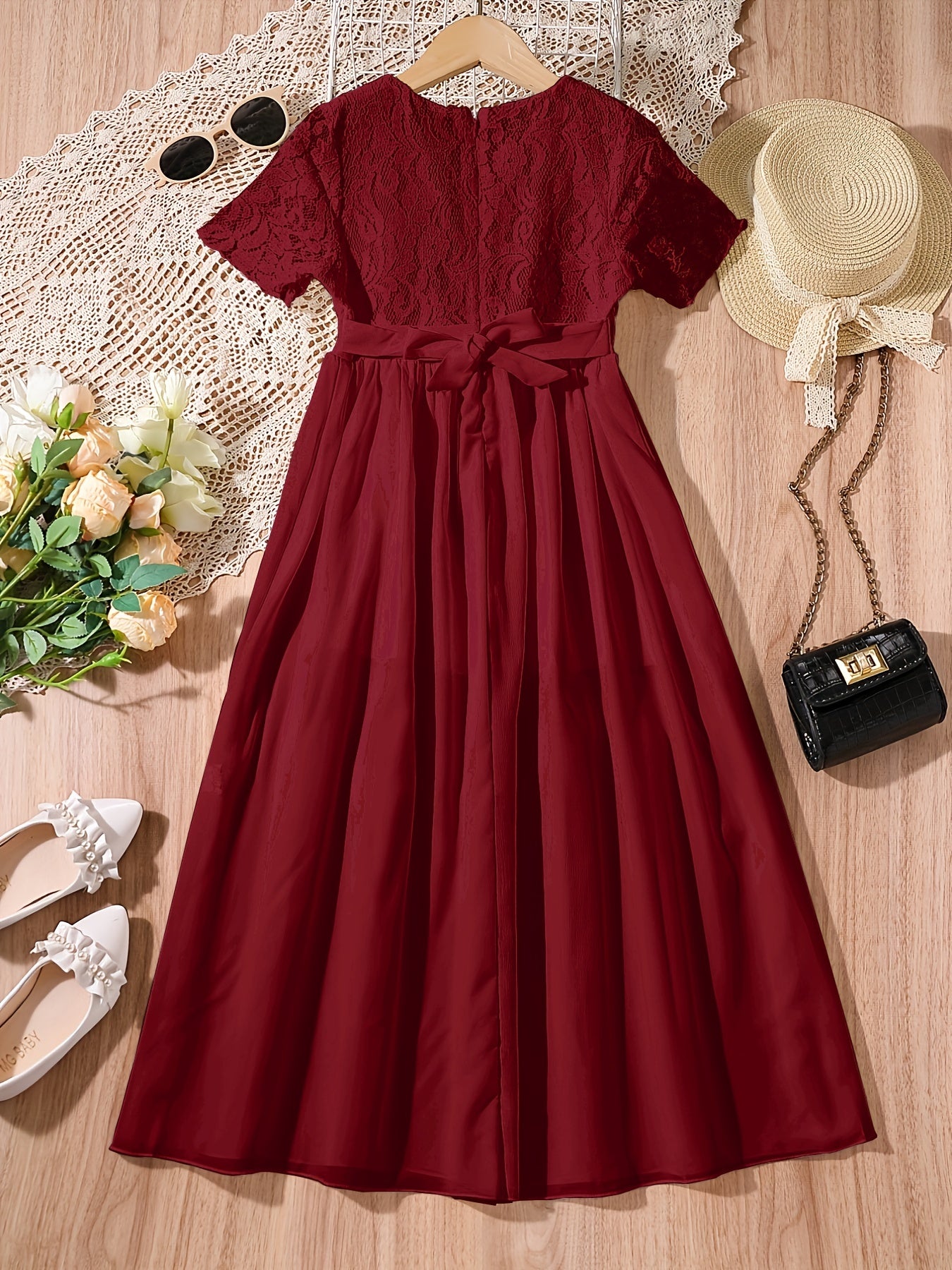 Girls Lace Dress Short Sleeve Holiday Summer