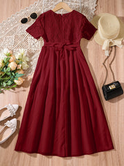 Girls Lace Dress Short Sleeve Holiday Summer