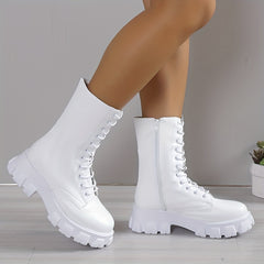Women's Minimalist Flatform Booties Lace Up Round Toe Shoes