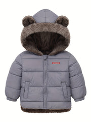 Boys Winter Hooded Coat With Fur Lining Cotton Padded Light Warm Jacket