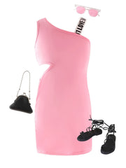 Girls' One Shoulder Cut out Waistline Bodycon Dress For Party