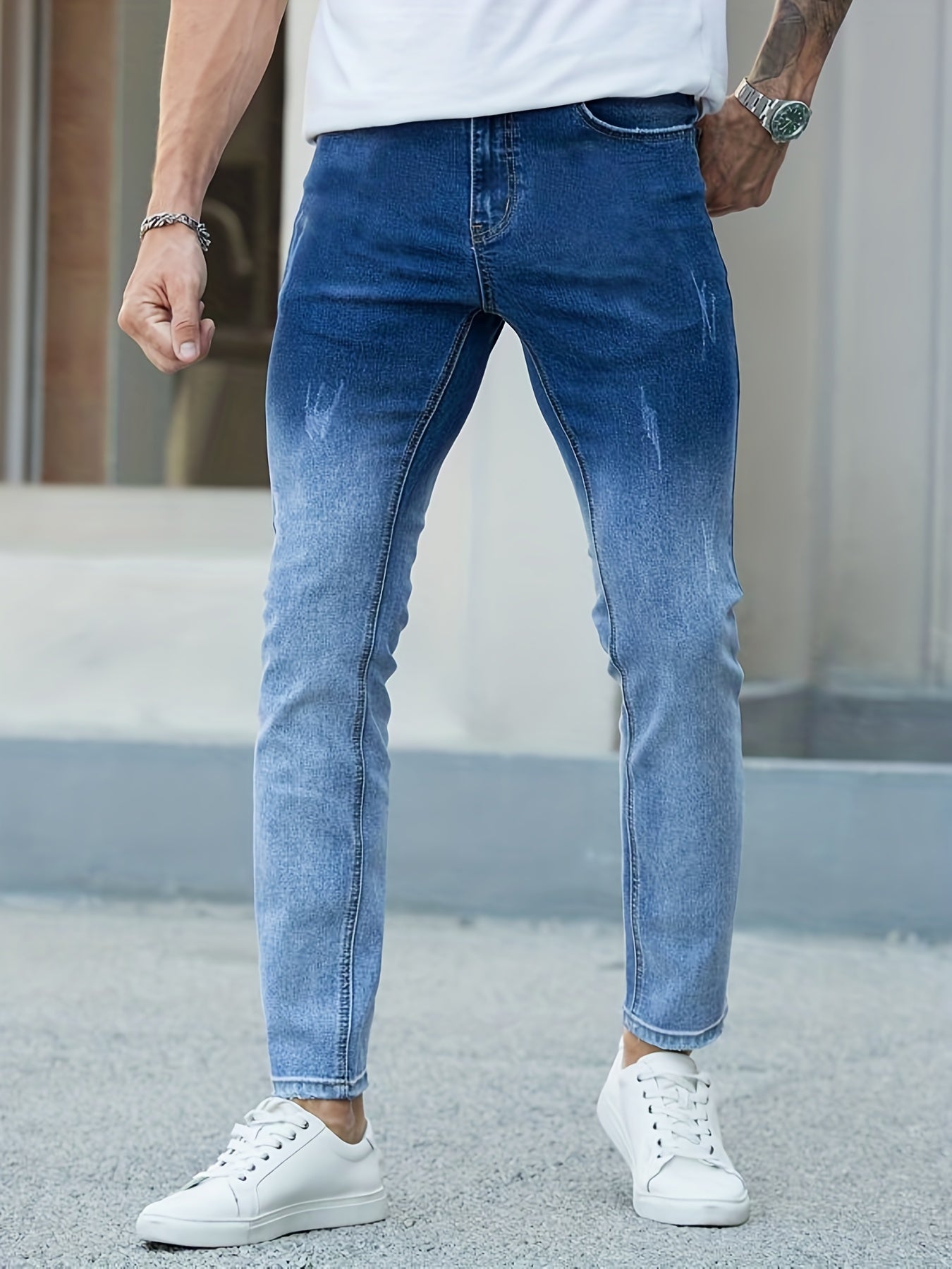Mens Slim Fit Jeans Medium Stretch Street Style Denim Pants