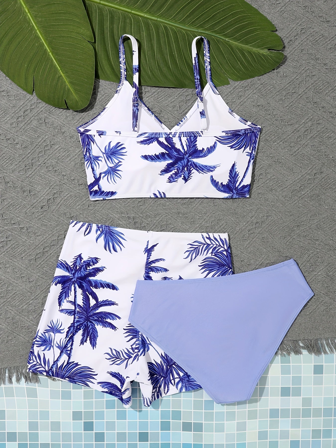 Girls Palm Tree Bikini Tankini Set Summer Beach Bathing Suits