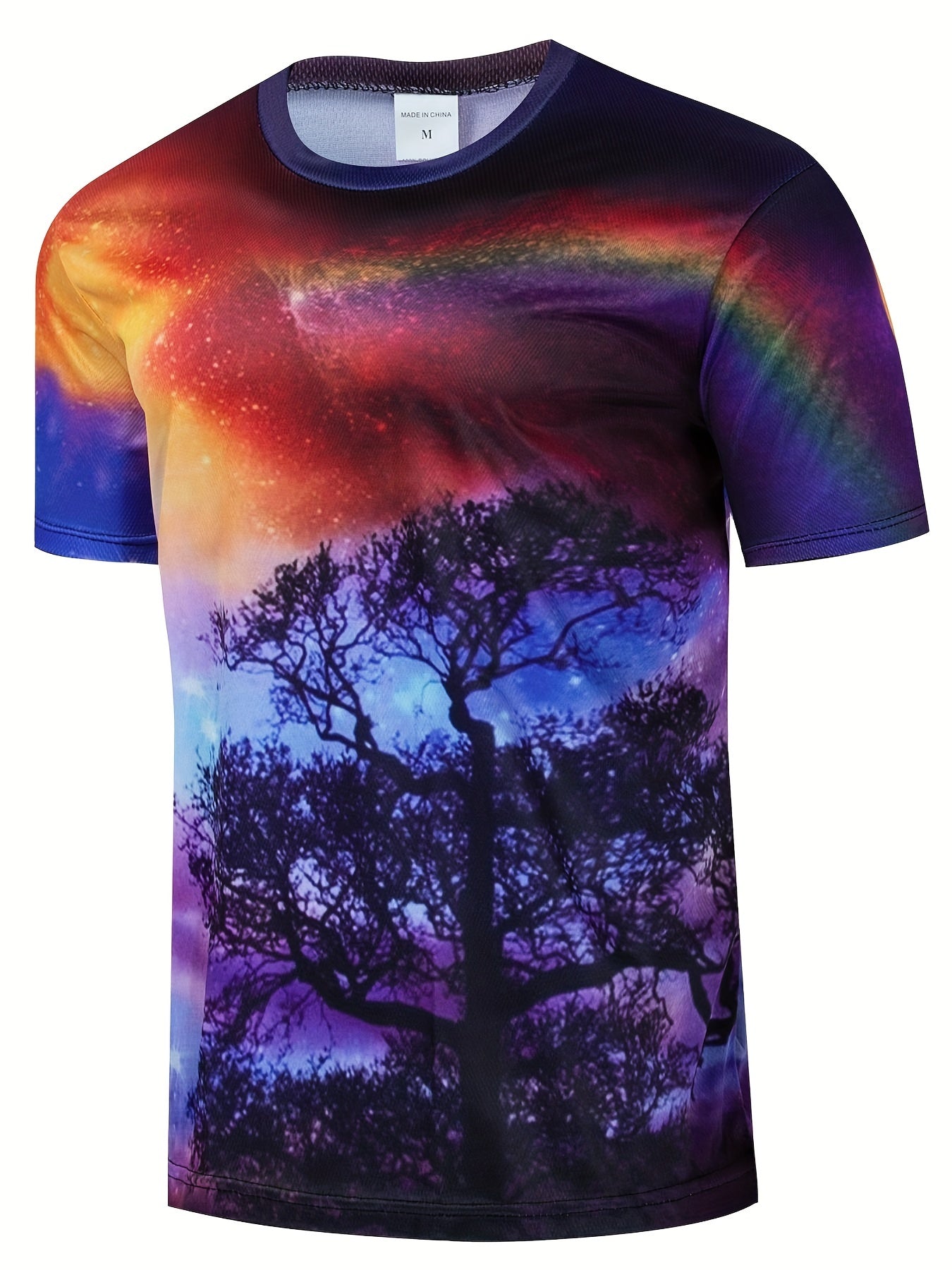 Men's Tree And Galaxy Graphic T Shirt Short Sleeve Top