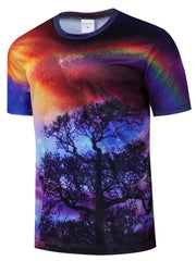 Men's Tree And Galaxy Graphic T Shirt Short Sleeve Top