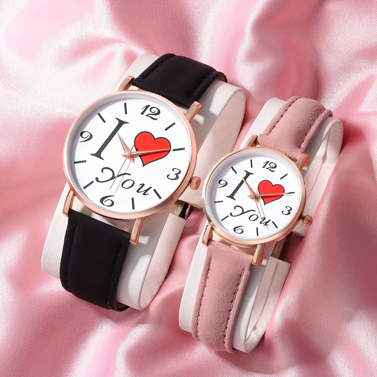 Romantic Couple Digital Quartz Watches with PU Leather Set