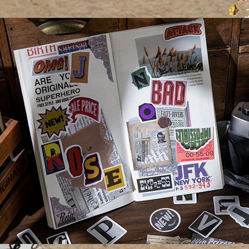 English Characters Burned DIY Material Package Stickers and Papers