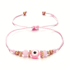 Y2K Style Beaded String Bracelet Devil's Eye Pattern Beads Adjustable Braided