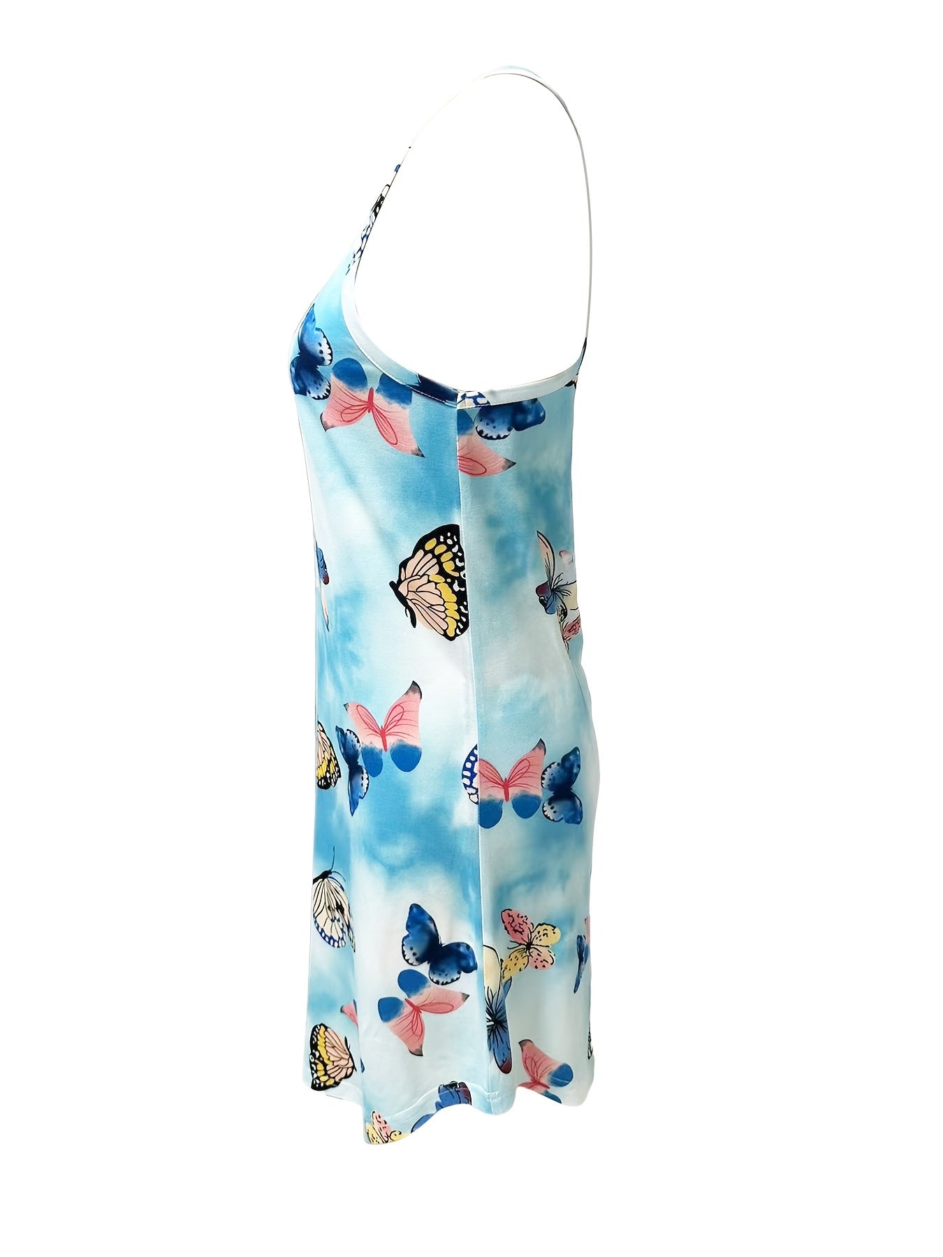 Butterfly Print Lounge Dress Sleeveless Crew Neck Comfy Home Dress