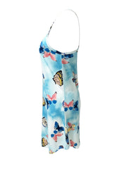 Butterfly Print Lounge Dress Sleeveless Crew Neck Comfy Home Dress