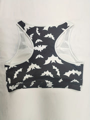 Bat Print Racer Back Padded Sports Bra