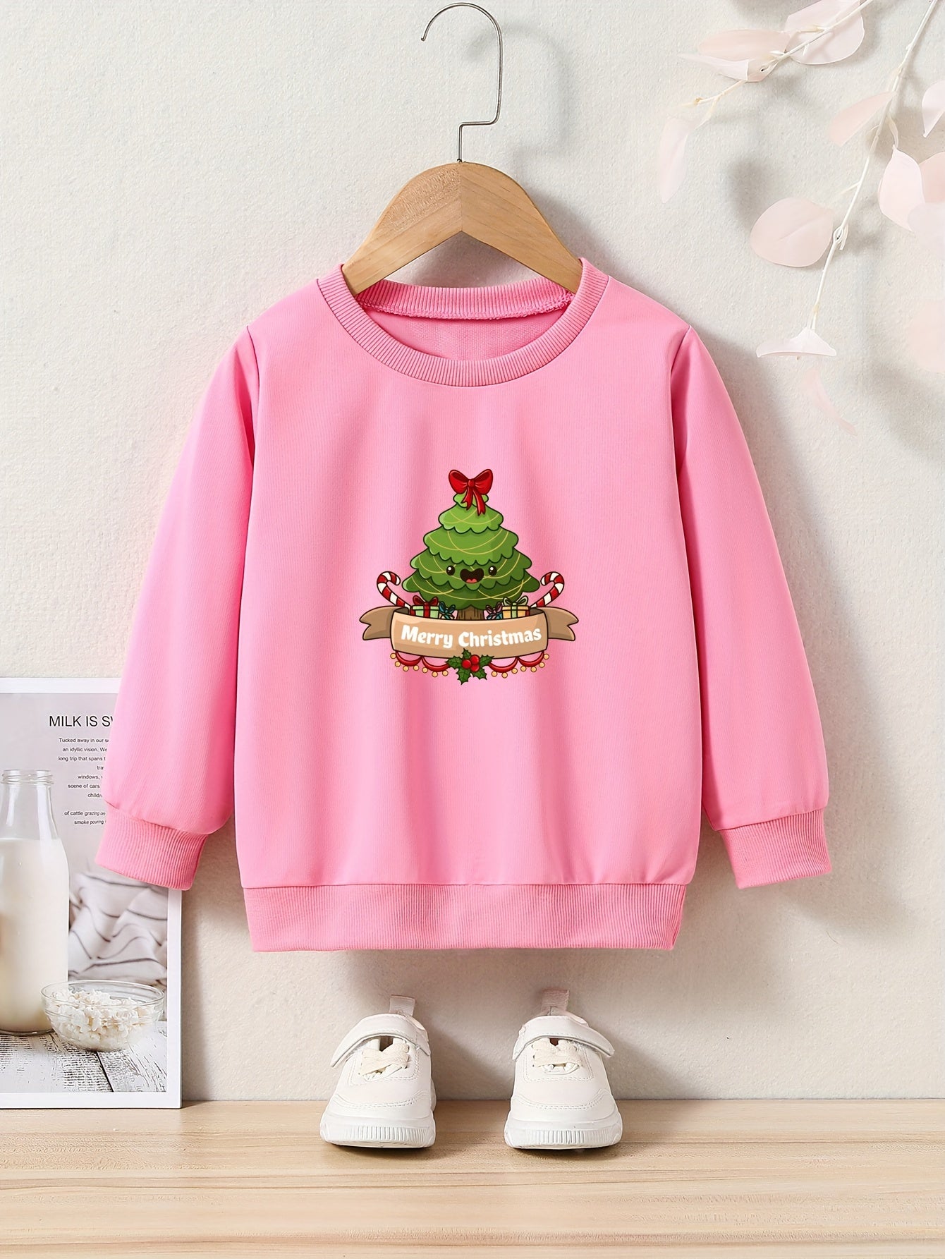 Candy Cane Tree Graphic Crew Neck Long Sleeve Sweatshirt for Kids
