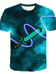 Boy's 3D Sword Graphic T shirt Slim Fit Tee For Summer