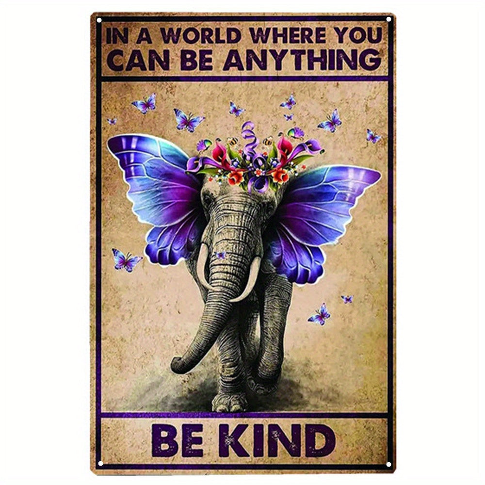 Vintage Elephant Butterfly Poster Be Kind Garden Yard Signs
