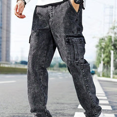 Men's Loose Fit Flap Pocket Jeans - Street Style Cargo Jeans