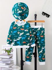 Toddler Boy's Dino Print 2pcs Sweatshirt & Hat Set