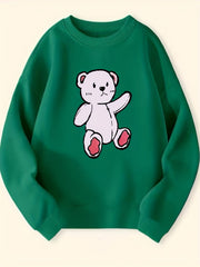 Girls Pink Bear Print Long Sleeve Sweatshirt Top Pullovers