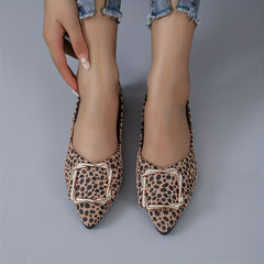 Leopard Print Flats Buckle Pointed Toe Slip On Ballet Flats