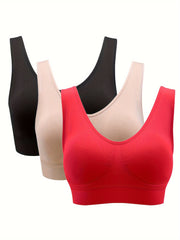 3 Pack Plus Size Sports Bra Set Women's Plus Ruched Seamless Full Coverage