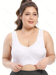 2 Pack Plus Size Sports Bra Set Women's Plus Solid Hollow Mesh Breathable