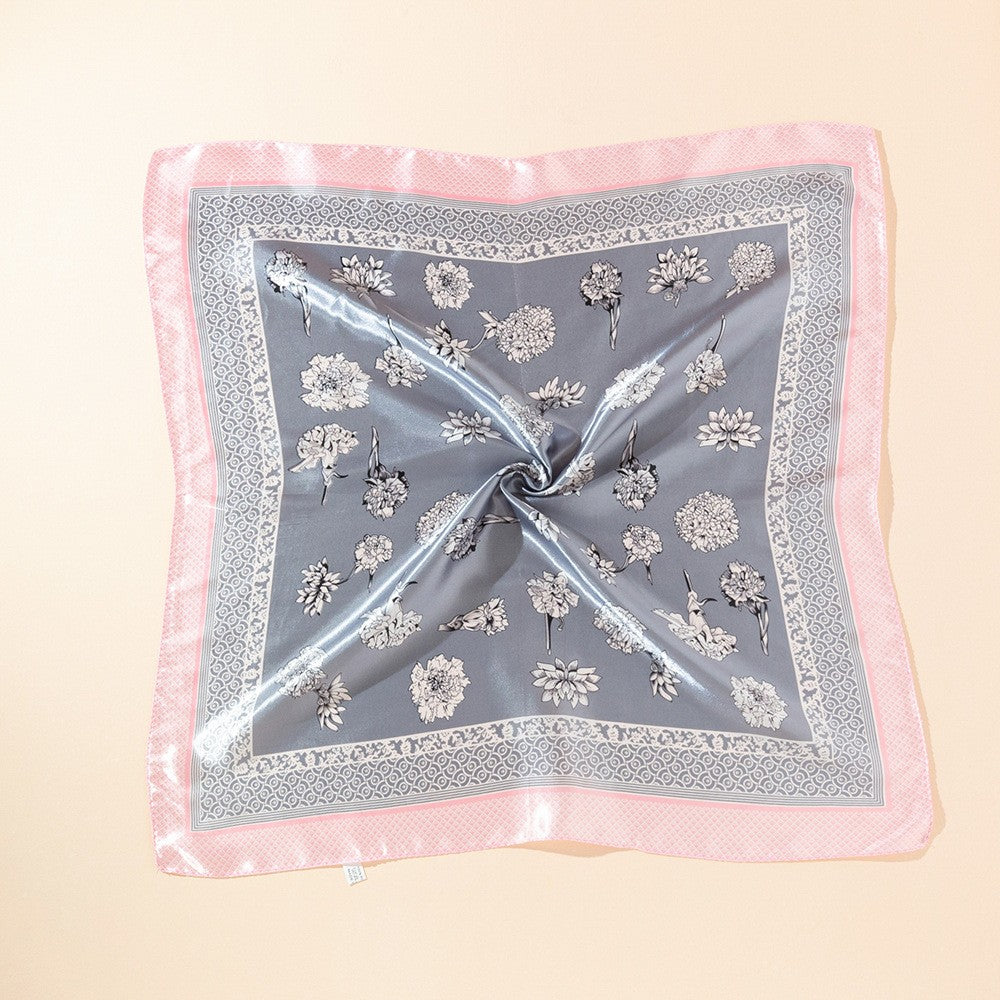 Rose Print Square Scarf Satin Neckerchief Vintage Bandana Head Wrap
